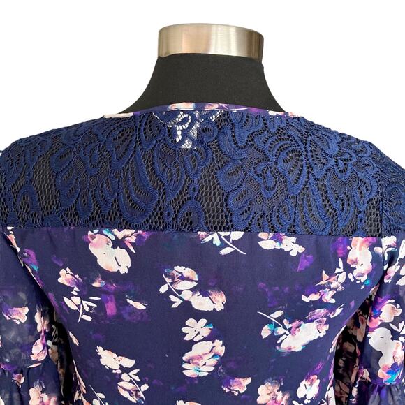 Decree Purple Blue Sheer Top Lace Bell Sleeves SM Y2K Fairy Boho Dark Cottage - Picture 5 of 9